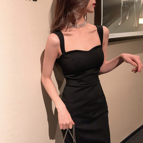 法式赫本风小黑裙修身晚礼服女秋