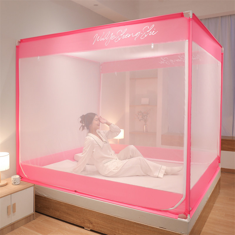 坐床式家用遮光蚊帐1.8m儿童防摔三开门拉链款加固加厚支架防尘顶
