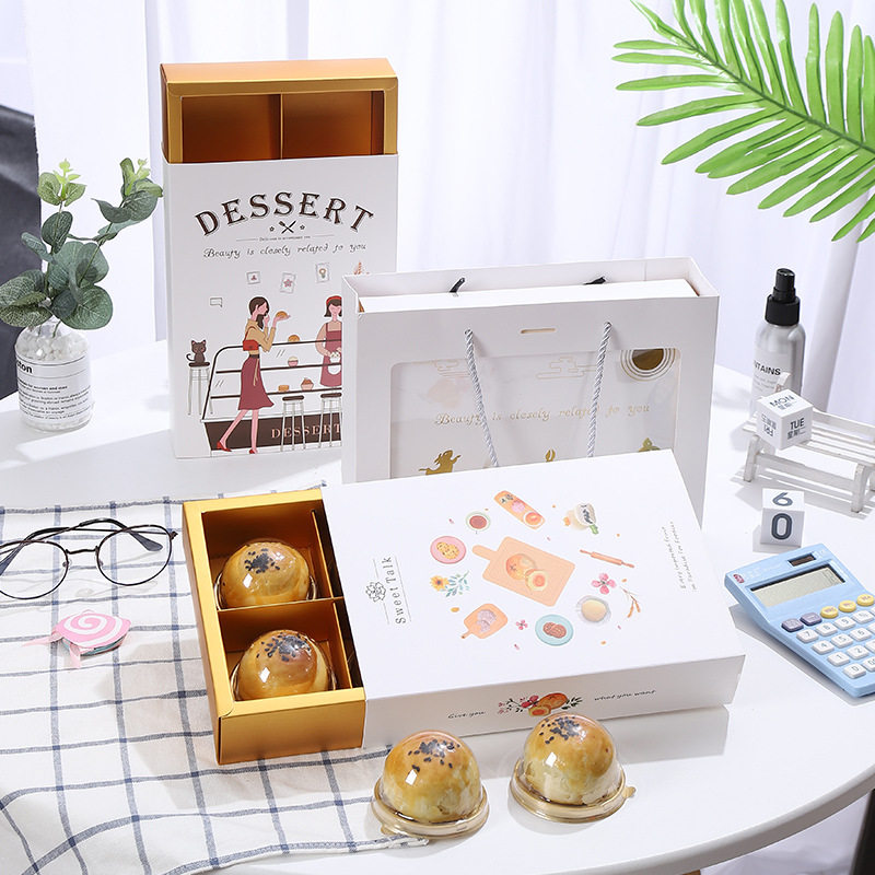 加厚蛋黄酥包装礼盒6粒烫金手绘雪花酥绿豆糕中秋月饼烘焙饼干盒