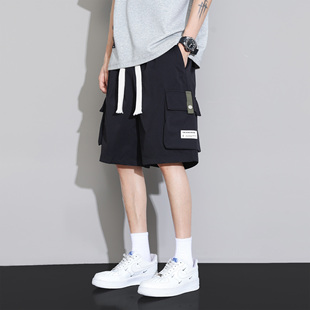 胖胖哥美式抽绳短裤男夏季潮冰丝薄款五分裤大码宽松休闲中裤男款