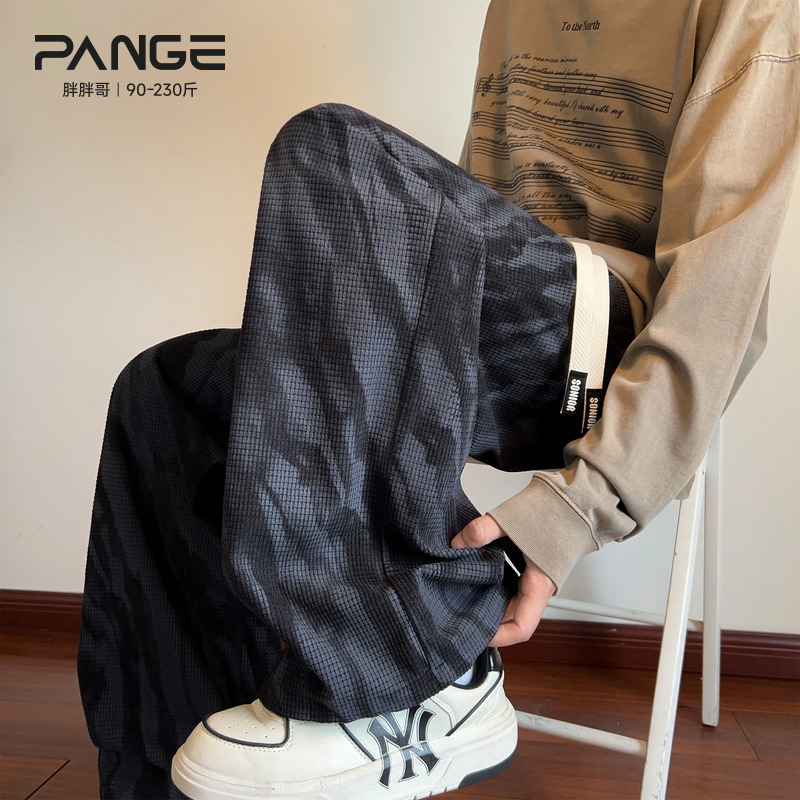 胖胖哥泼墨渐变灯芯绒裤子男秋季潮牌宽松大码垂感直筒裤休闲裤