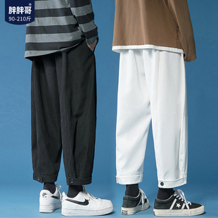 工装裤男士春季潮牌胖子宽松直筒休闲裤九分大码阔腿裤子运动裤