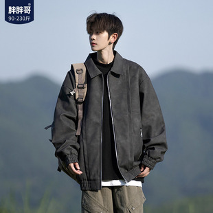 美式复古翻领pu皮夹克男春季潮牌高级大码宽松加厚男生皮衣外套