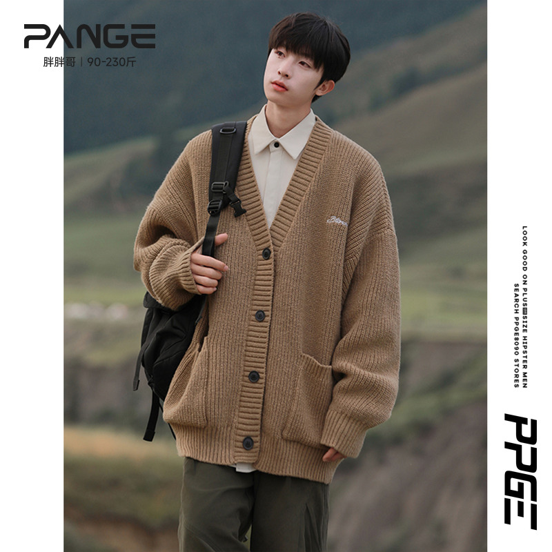 胖胖哥复古开衫毛衣男慵懒秋冬季胖子大码宽松潮牌针织衫外套男装