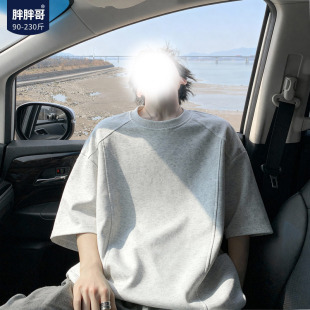 设计感半袖 胖胖哥美式 宽松大码 T恤男夏季 体恤潮 解构拼接圆领短袖