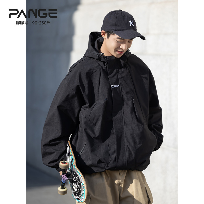 胖胖哥高街痞帅连帽夹克男秋季大码户外山系机能外套防风防水上衣
