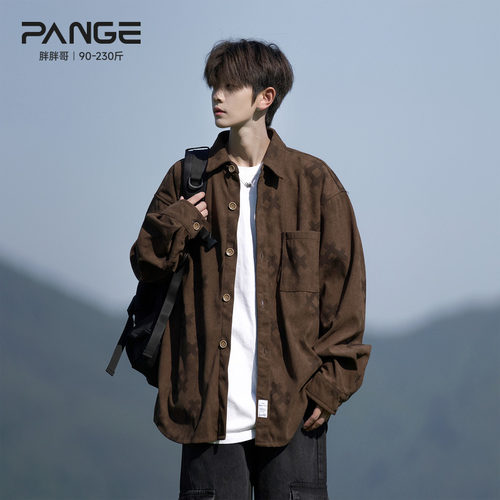 胖胖哥翻领长袖复古日系大码衬衫