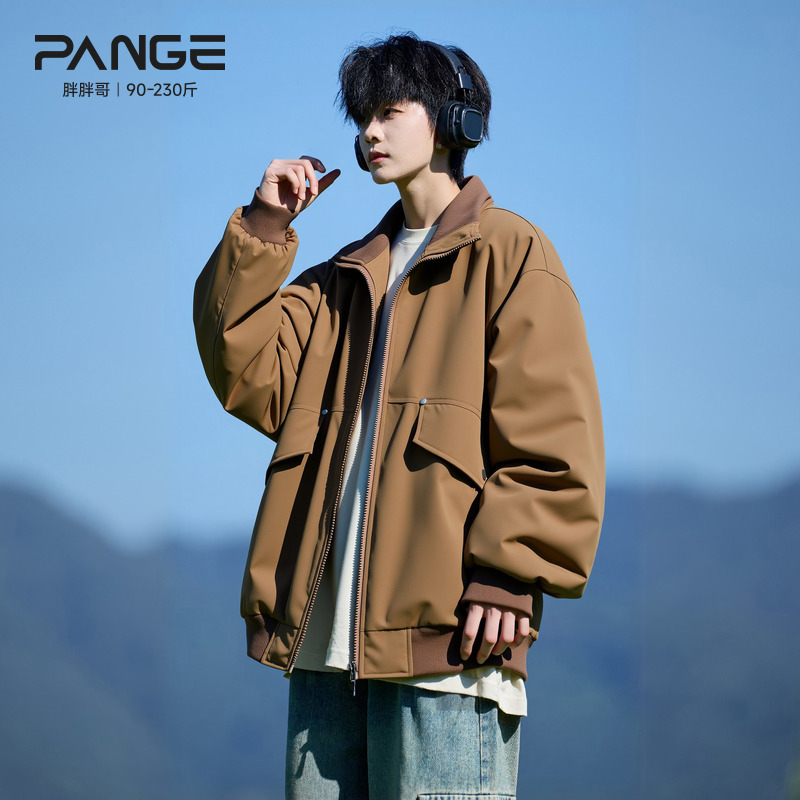 胖胖哥工装cleanfit翻领棉服男冬季保暖痞帅夹克大码宽松棉衣外套