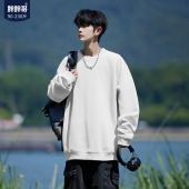 纯色重磅宽松圆领休闲上衣潮 大码 胖胖哥白色内搭卫衣男款 2026春季