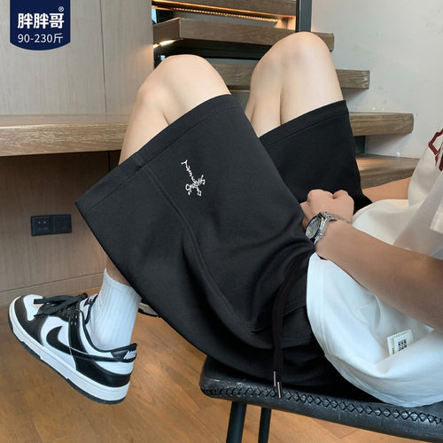 胖胖哥美式十字鱼骨休闲短裤男夏季男士大码中裤宽松运动五分裤潮