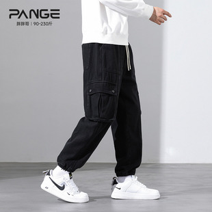 胖胖哥系带工装口袋束脚裤男春季大码宽松运动休闲裤痞帅阔腿裤子