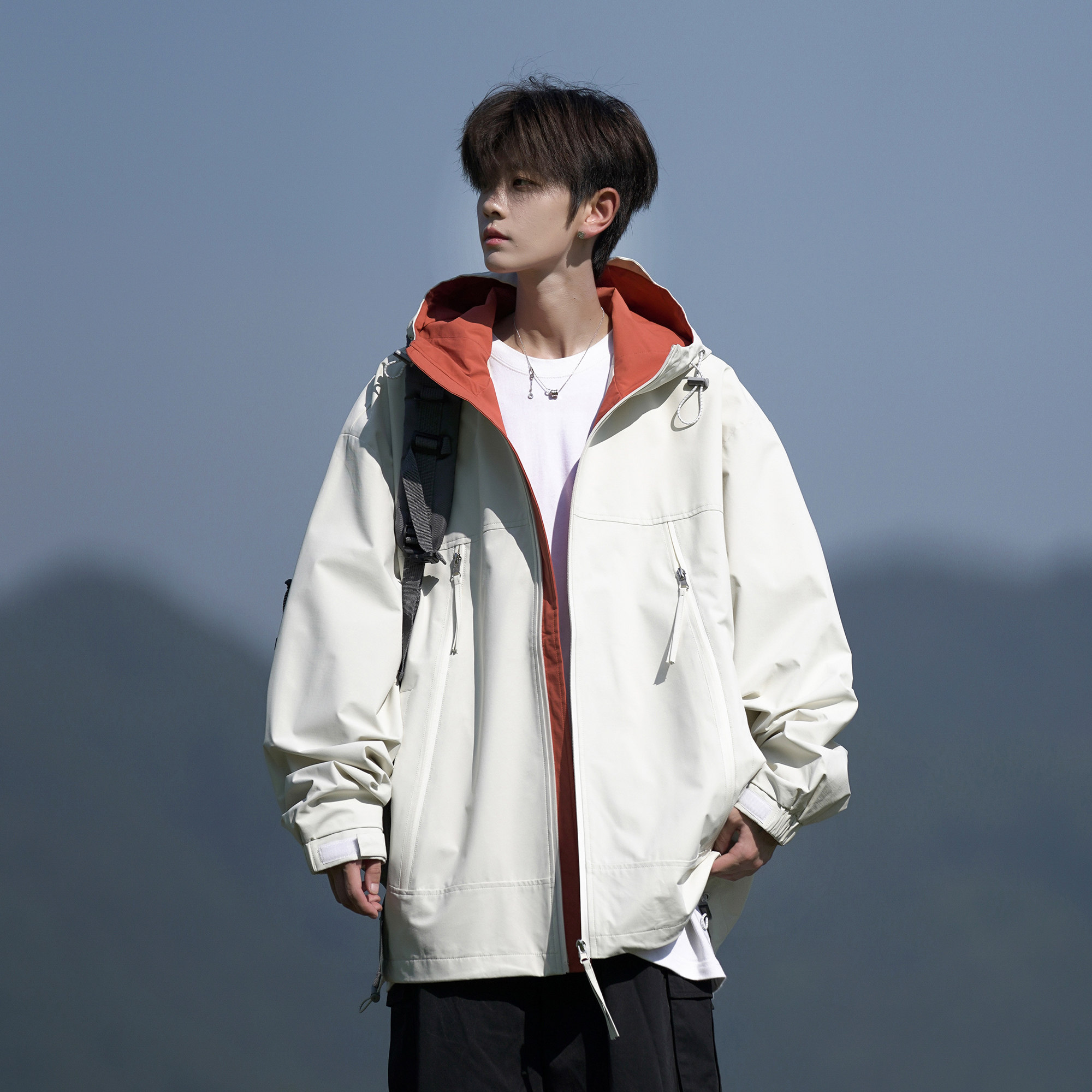 胖胖哥仿冲锋衣外套男士春季日系潮牌宽松大码休闲连帽夹克棉衣