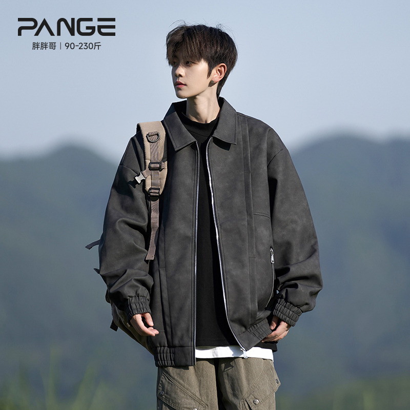 美式复古夹克胖胖哥翻领春秋宽松