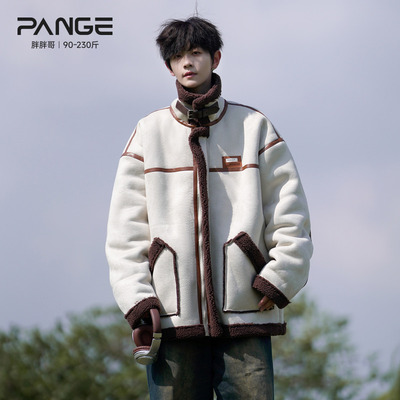 胖胖哥皮毛一体羊羔毛棉衣男冬季复古保暖外套麂皮绒大码宽松棉服