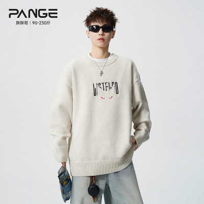 胖胖哥小恶魔刺绣毛衣男款秋冬季宽松慵懒感大码宽松内搭针织线衣