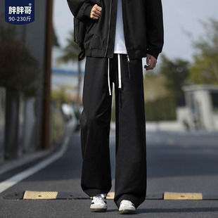 胖胖哥大码日系纯棉垂感裤子宽松潮流男士系绳春季新款直筒休闲裤