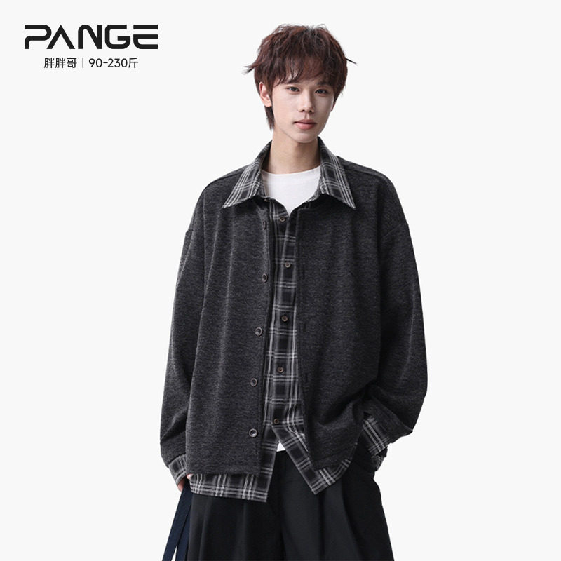 胖胖哥衬衫领假两件格纹拼接外套男款春季潮流老钱风大码宽松夹克,男装,夹克,淘宝优惠券,粉丝福利购,淘宝优惠卷