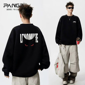 胖胖哥美式 宽松设计感独特上衣 高街大码 暗黑猫咪圆领卫衣男款 春季