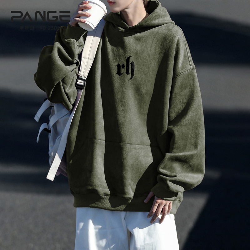 胖胖哥380g麂皮绒重磅连帽卫衣男款秋季美式大码宽松休闲帽衫外套