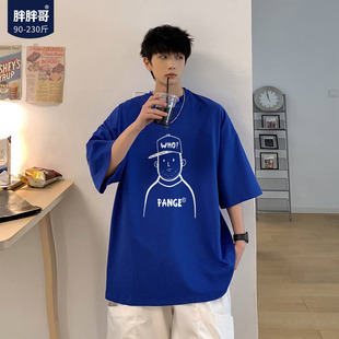 胖胖哥美式肥佬纯棉T恤短袖男夏季宽松美式复古加大码胖子半袖潮