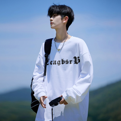 美式长袖t恤男款秋季白色纯棉内搭宽松大码卫衣上衣男生打底衫