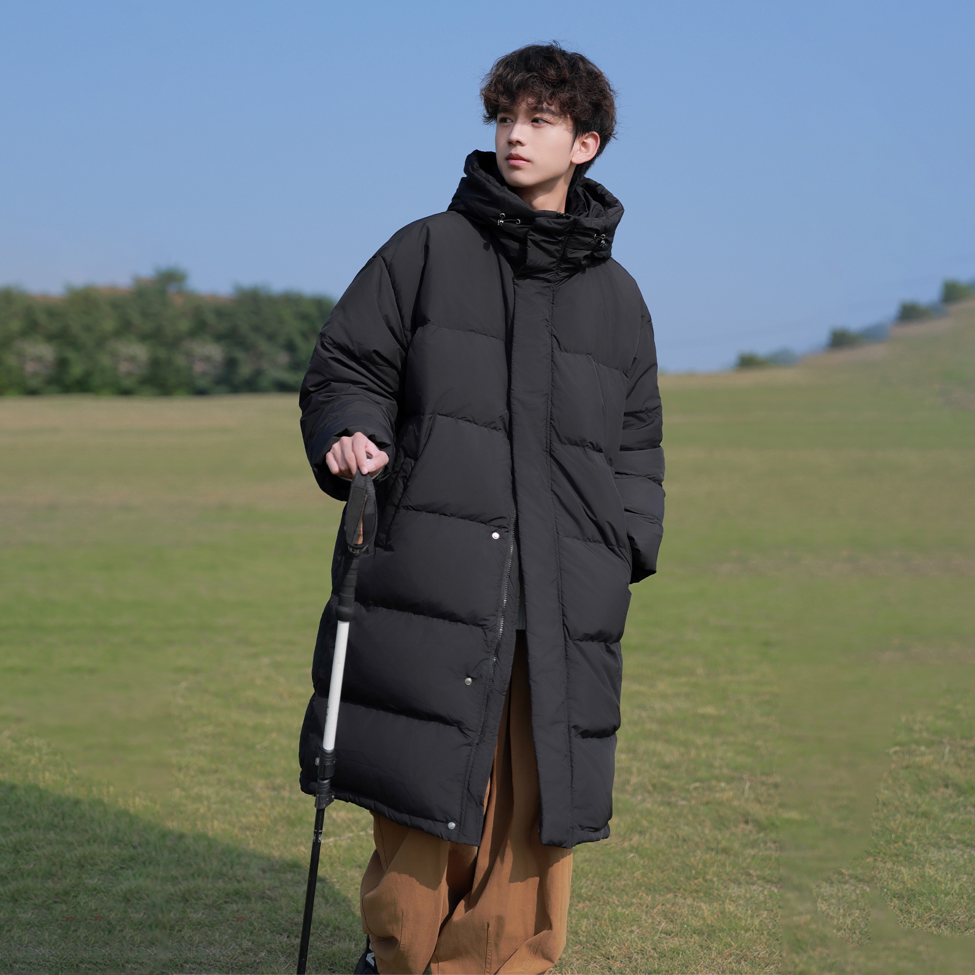 胖胖哥长款羽绒服男冬季过膝加厚大码宽松中戏连帽白鸭绒防寒外套