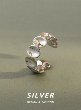 通体S925纯银椭圆片戒指女小众设计年简约高级感几何指环饰品