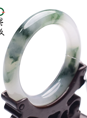 X26998果敢翡翠 54.9mm 飘花天然缅甸A货翡翠手镯 圆条玉手镯