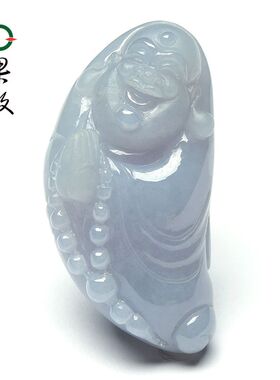 X21443果敢翡翠 紫灰翡翠站佛挂件弥勒佛玉坠缅甸A货玉石笑佛吊坠