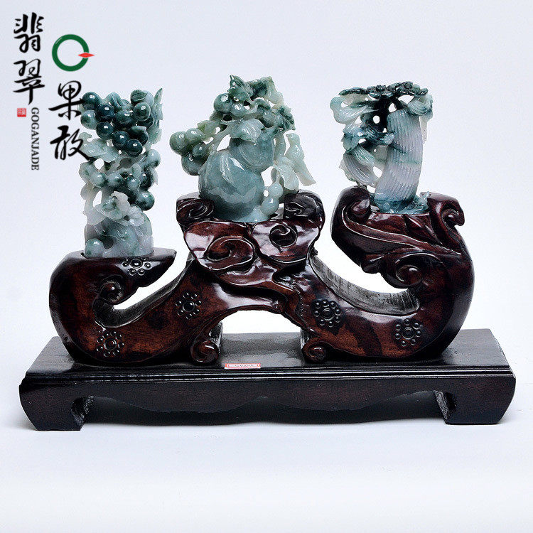 秒杀s4605果敢翡翠 飘花翡翠多子多福摆件缅甸a货玉石福禄寿摆件