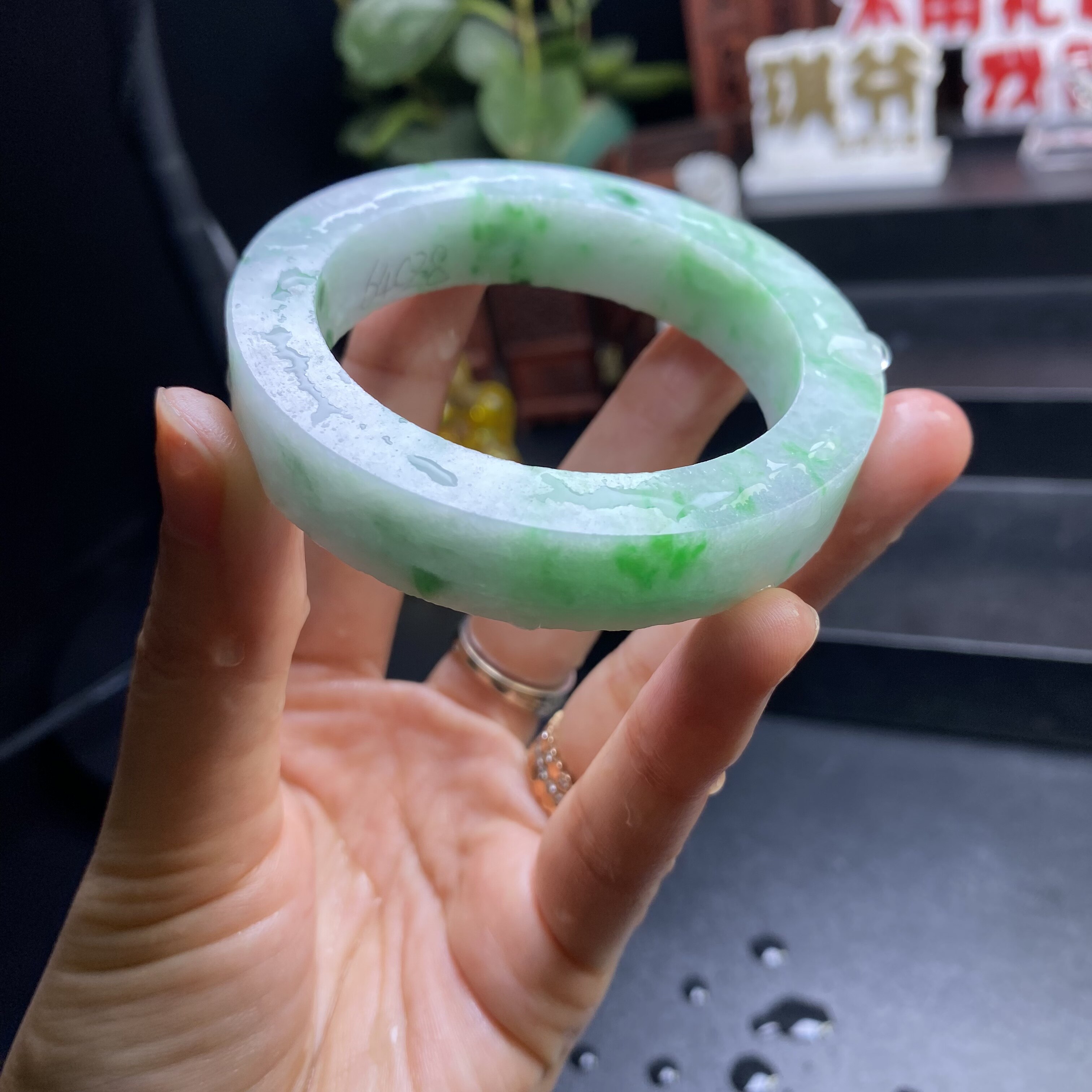 64C28果敢翡翠 54 缅甸翡翠镯子玉石手镯玉镯定制 私自拍下无效