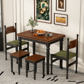 中古风法式 复古小户型实木折叠餐桌椅组合家用实木饭桌简约省空间