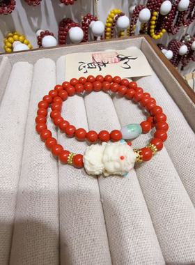 天然正品帝王砂高含量朱砂手串女款双圈手链转运度母设计款