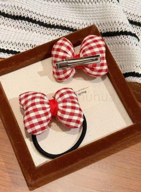 红色格子可爱蝴蝶结发圈高颜值耐用发绳皮筋闺蜜高马尾发饰