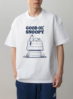 数码直喷 史努比PEANUTS印花夏季情侣装纯棉短袖T恤男女卡通动漫
