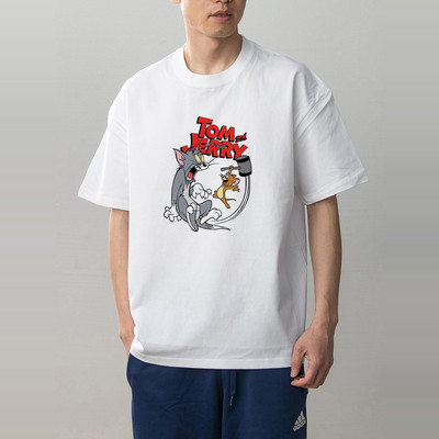 数码直喷 tom and jerry猫和老鼠情侣装纯棉短袖T恤男女体恤大码