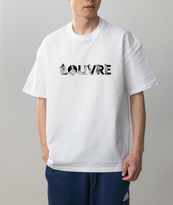 The Louvre探索卢浮宫衣服 纯棉短袖T恤男女情侣黑白字母学生夏装