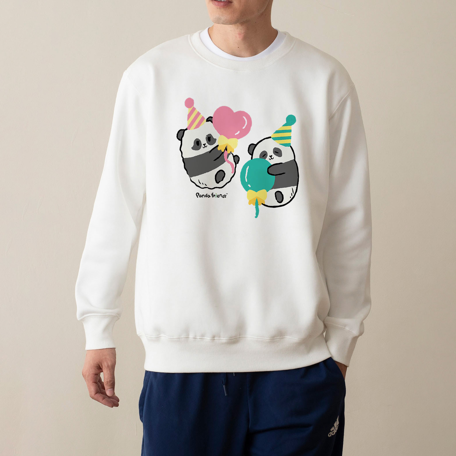 数码直喷香港海洋公园 Panda Friends情侣装加绒加厚圆领卫衣男女