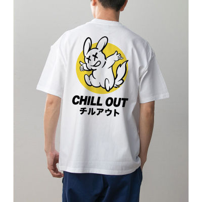 数码直喷透气 CHILL OUT卡通兔子印花 全棉正肩短袖T恤男女情侣装