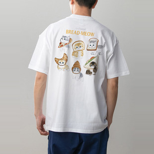 数码直喷透气 可爱小猫咪印花夏季情侣装纯棉短袖T恤男女mofusand