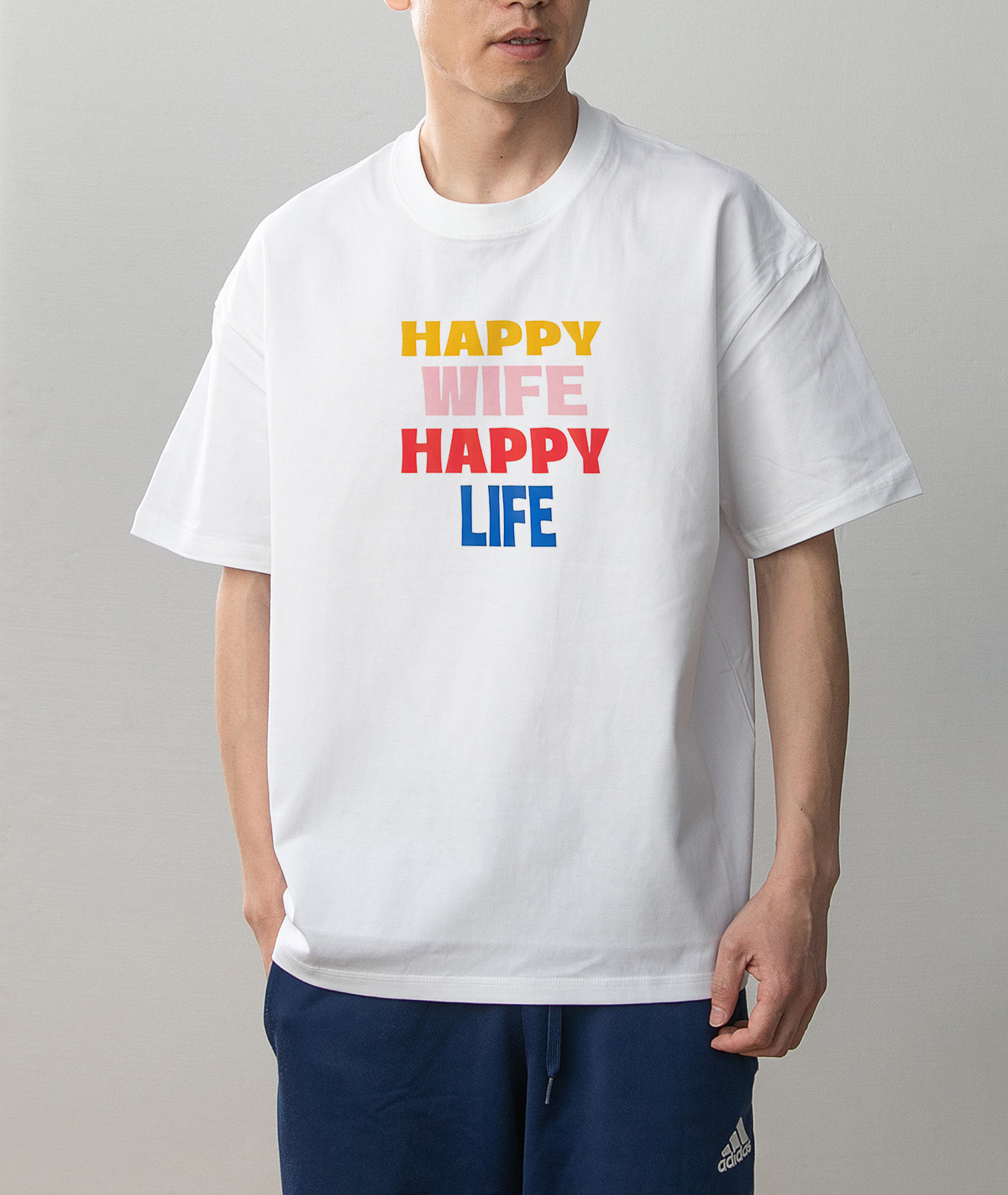 数码直喷 happy wife happy life字母印花情侣装全棉短袖T恤男女