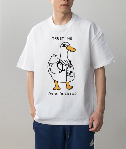 trust me i'm a doctor 鸭子医生印花 情侣装纯棉短袖T恤男女