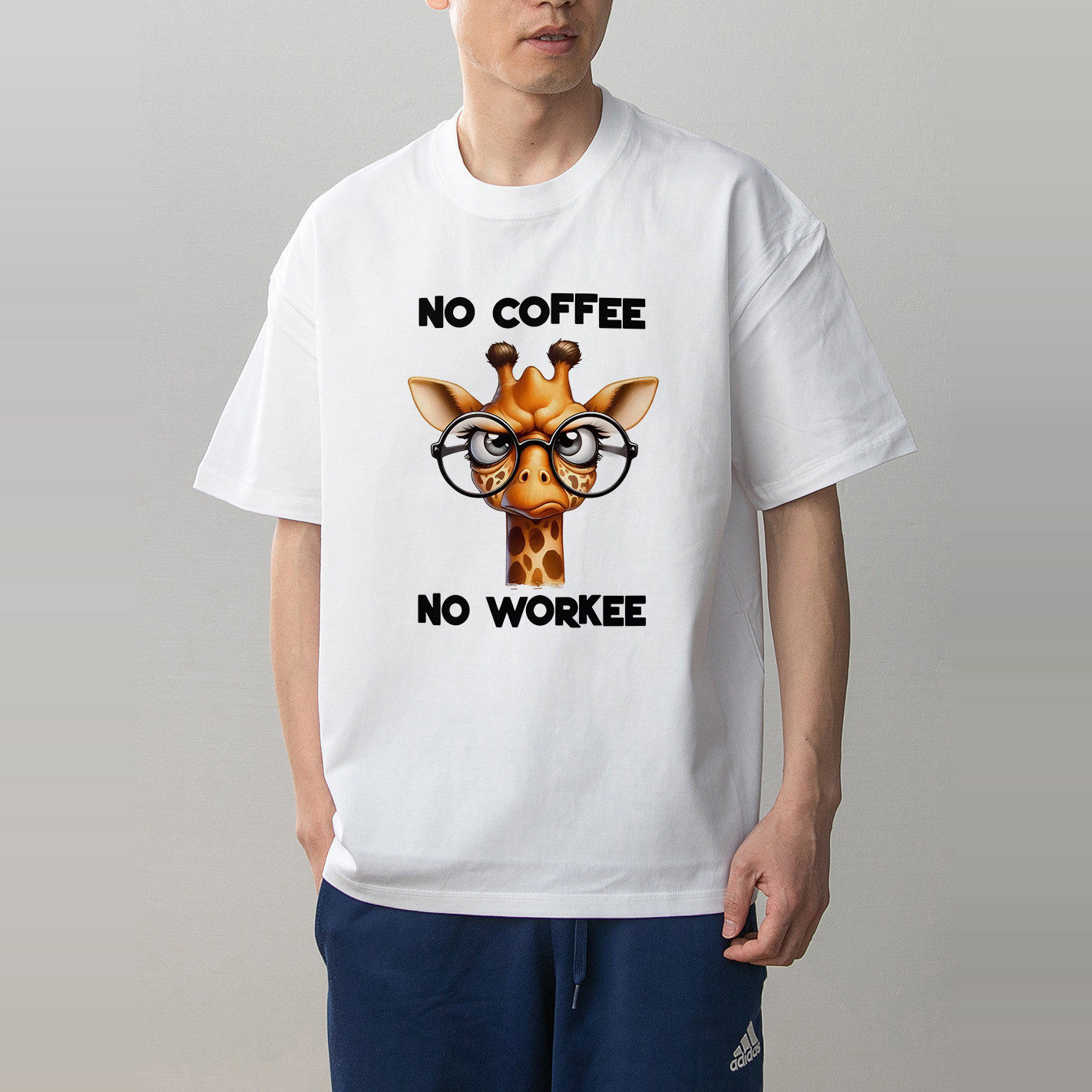 数码直喷 没咖啡没法工作鹿印花夏季情侣装纯棉短袖T恤男女体恤