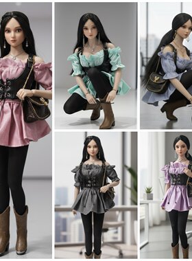 六道工坊LIFS25CL03 1/6 女兵人 OL都市休闲牛仔露肩衣裙绑带马甲