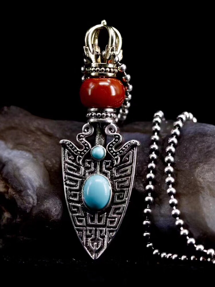 천연 광석 높은 도자기 블루 청록색 남부 레드 펜던트 다이아몬드 칼 마술 도구 커플 스타일로 상감