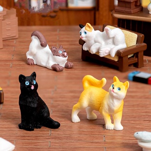 微景观卡通可爱写实小猫橘猫暹罗猫公仔摆件diy桌面车载装饰配件