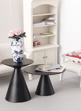 dollhouse微缩食玩ob11模型黑色铁艺圆茶几茶台迷你家具1:12分