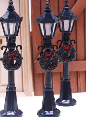 Dollhouse娃娃屋黑色路灯立灯摆件花环节日场景圣诞场景道具模型