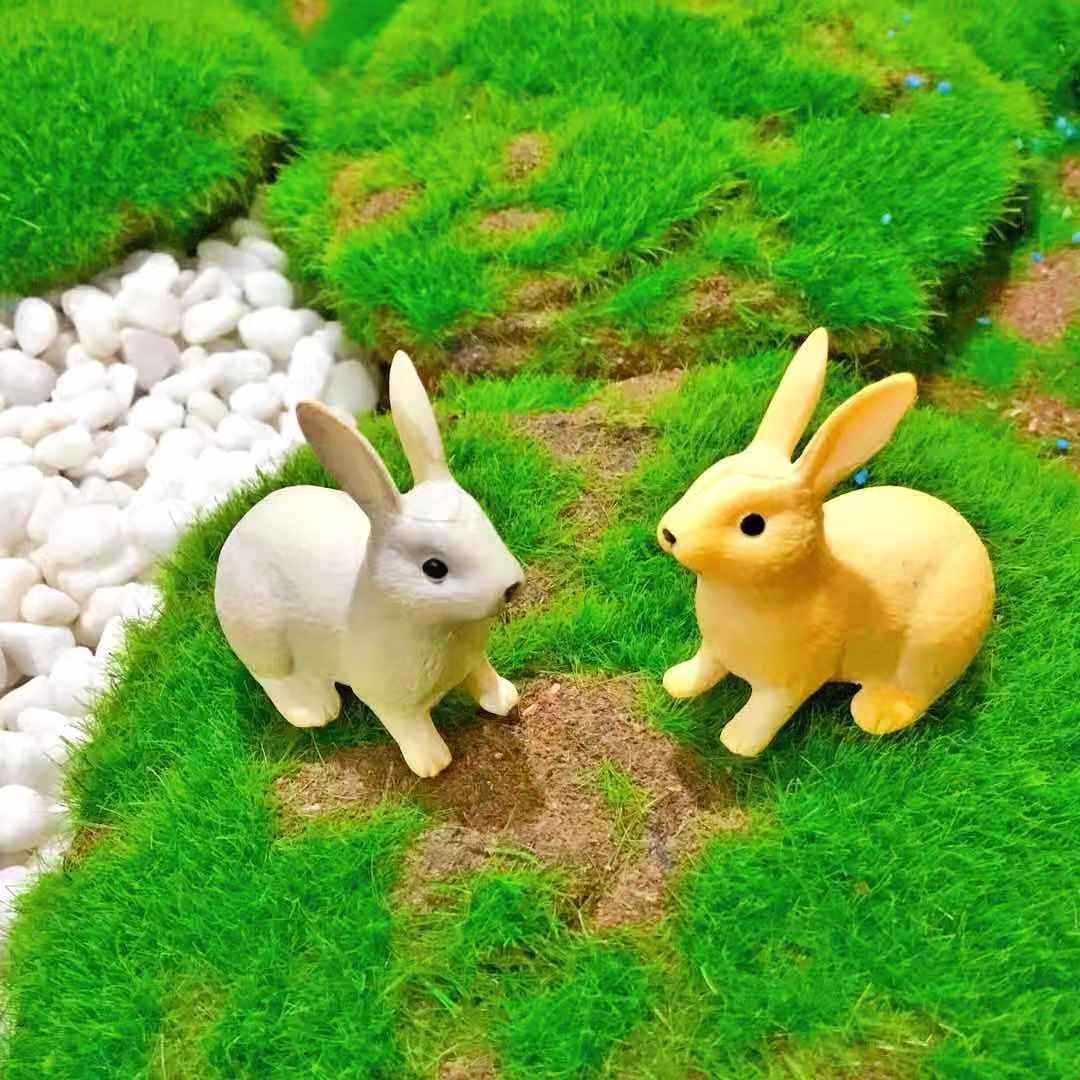 仿真写实兔子苔藓微景观奔跑兔坐姿灰兔diy装饰品 花盆配件小摆件