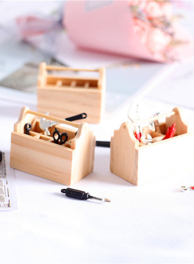 Dollhouse娃娃屋配件微缩食玩场景模 迷你木质工具箱拍摄装饰道具